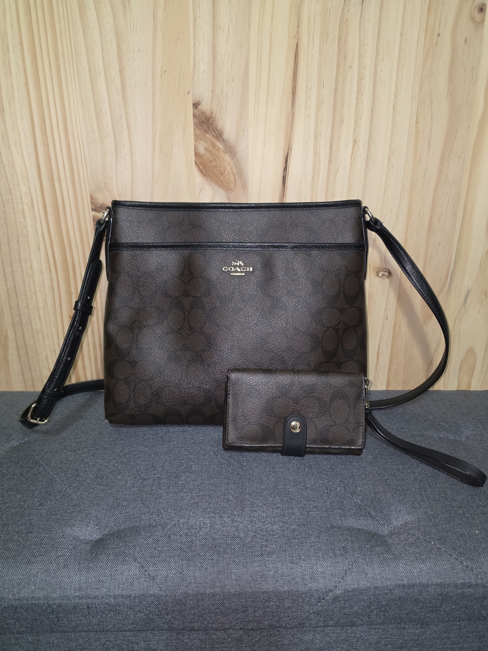 COACH Brown/Black Signature Crossbody with Matching Wallet